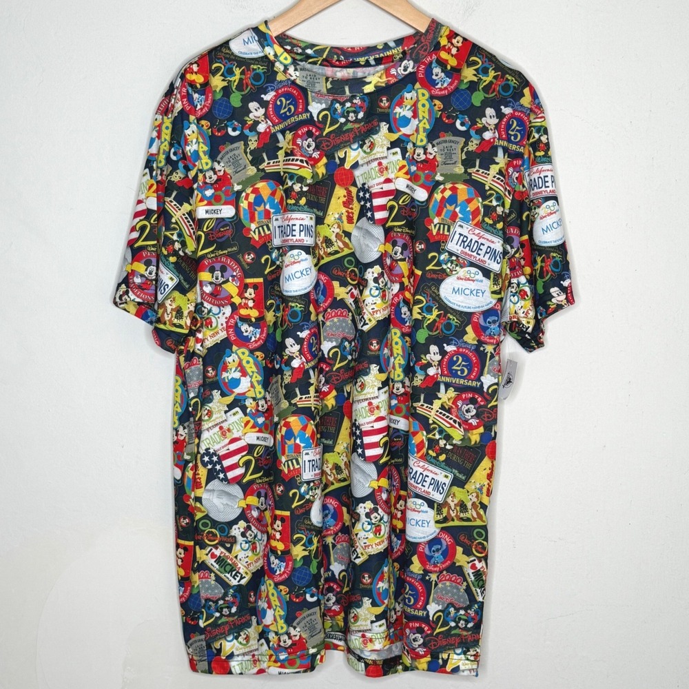 Disney Pin Trading All Over Print T-Shirt Mens XL Multi Polyester Disneycore